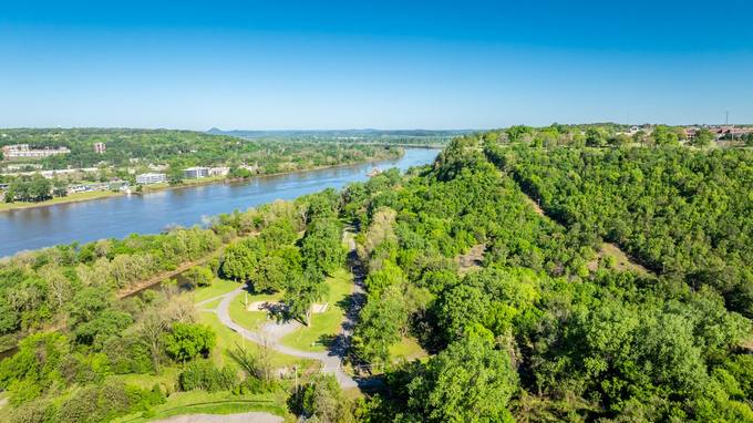 Riverview Park Trails and Wooded Bluff Meeting the Arkansas River