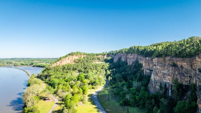 Sheer Sandstone and Shale Cliffs Along the Arkansas River Trail