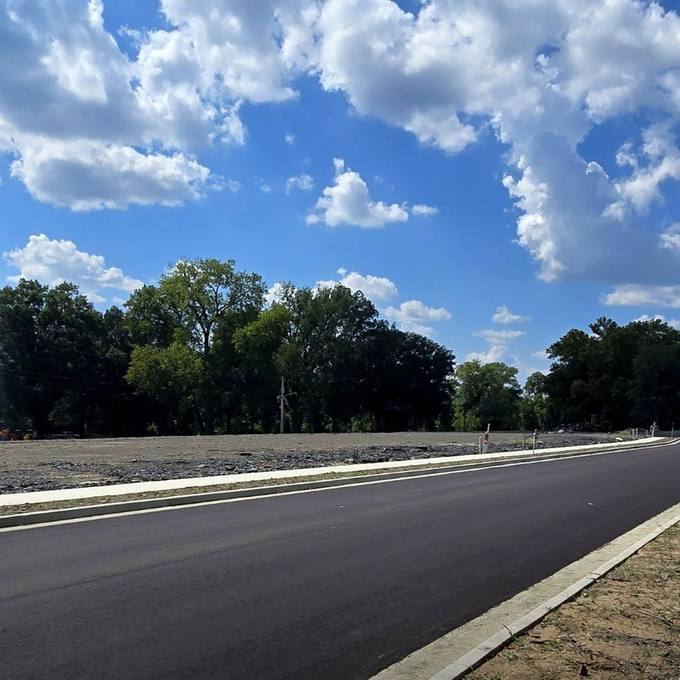 New Blacktop Street and Graded Homesite Pads Surrounded by Parkland Trees
