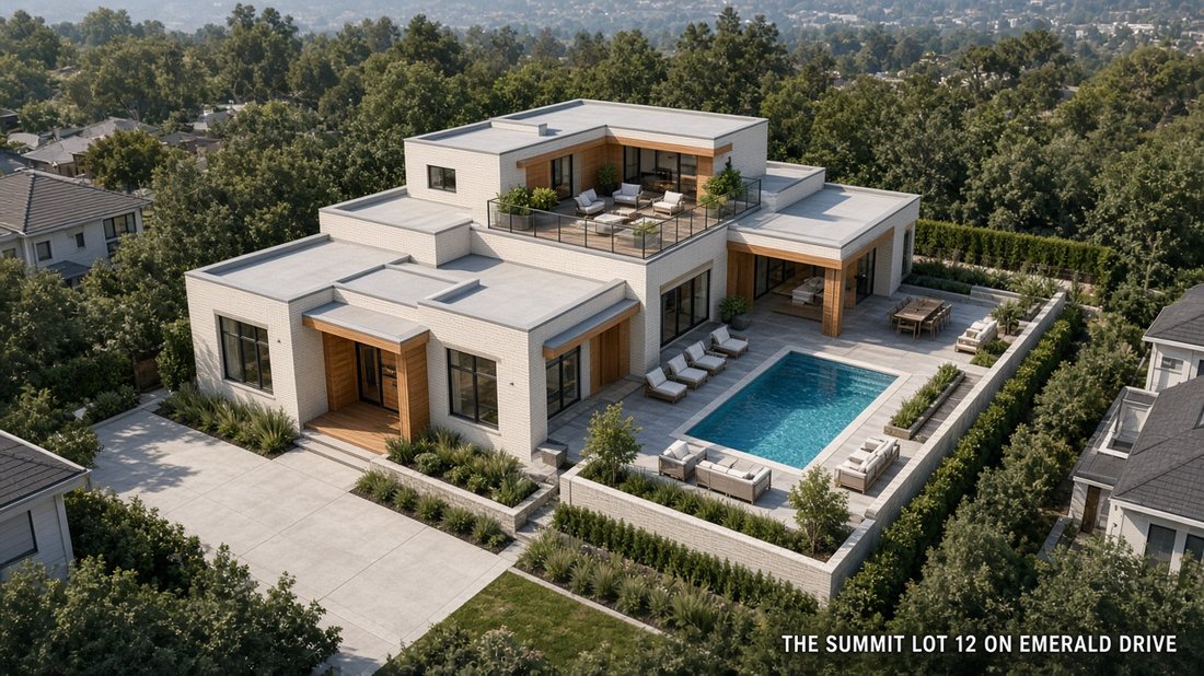 The Summit Lot 12 Aerial with Rooftop Terrace and Pool