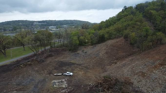 DJI Drone Aerial of Initial Bluff Clearing and Roadbed Cut at River Rock Estates