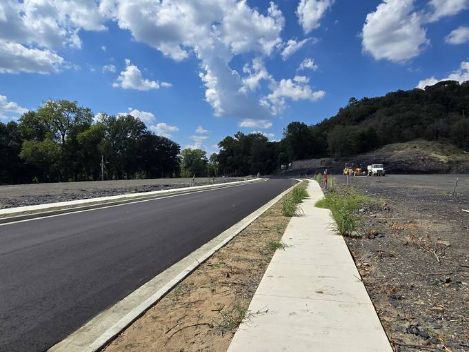 Paving Crew, Motor Grader and Steel Drum Roller on Emerald Drive